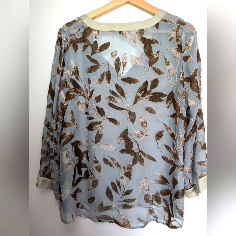 Nile (Swiss Brand) Silk Floral Burnout Velvet  Grey Blue Size M - Picture 13 of 14